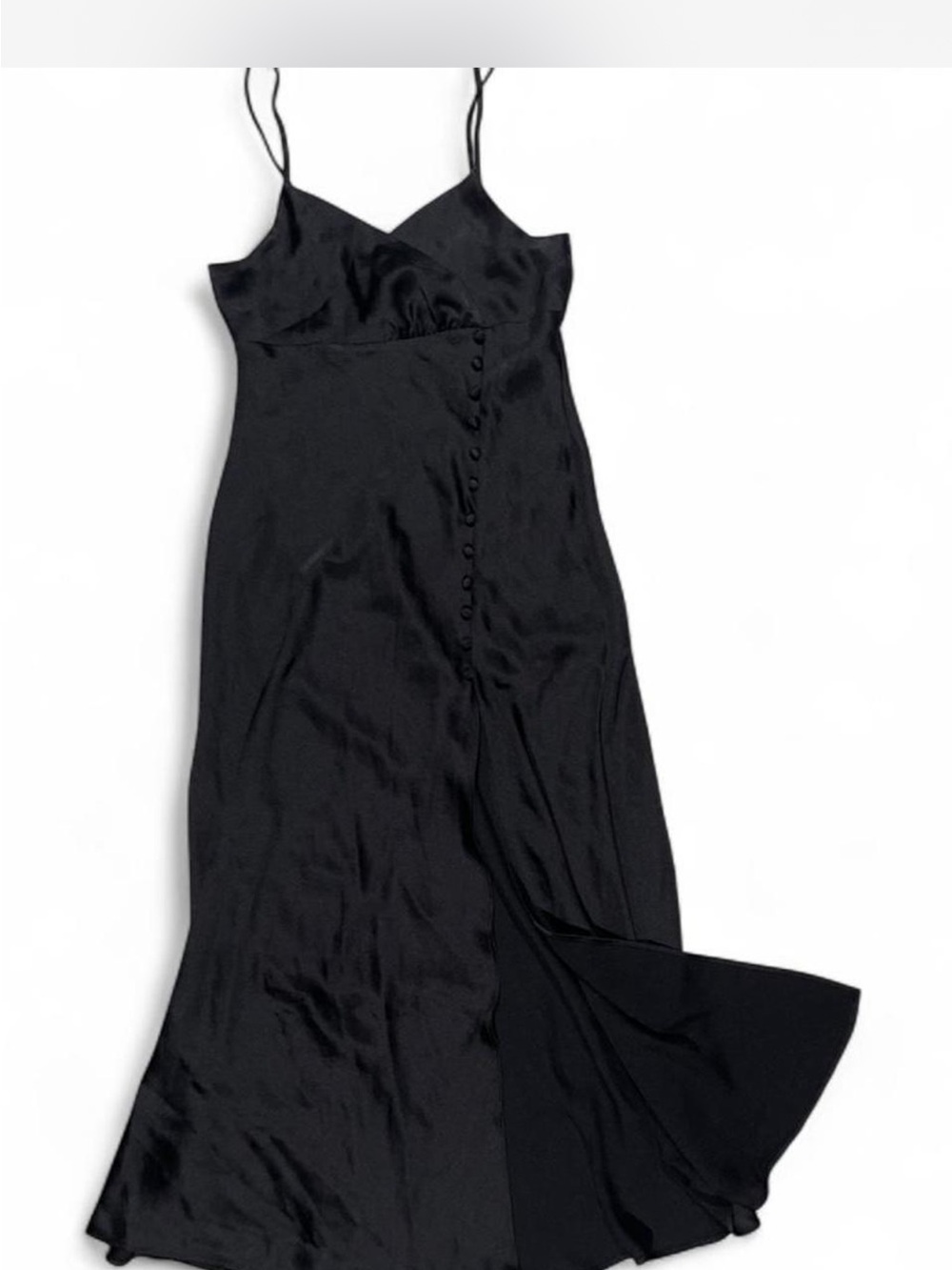 Zara Black Satin Slip Dress with Button Front
